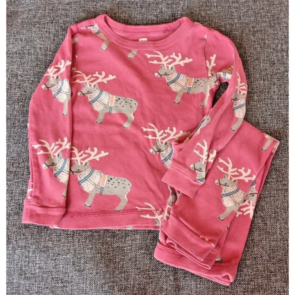 pajama 3T Tea Pink Reindeer Long Sleeve Shirt Pants Set
